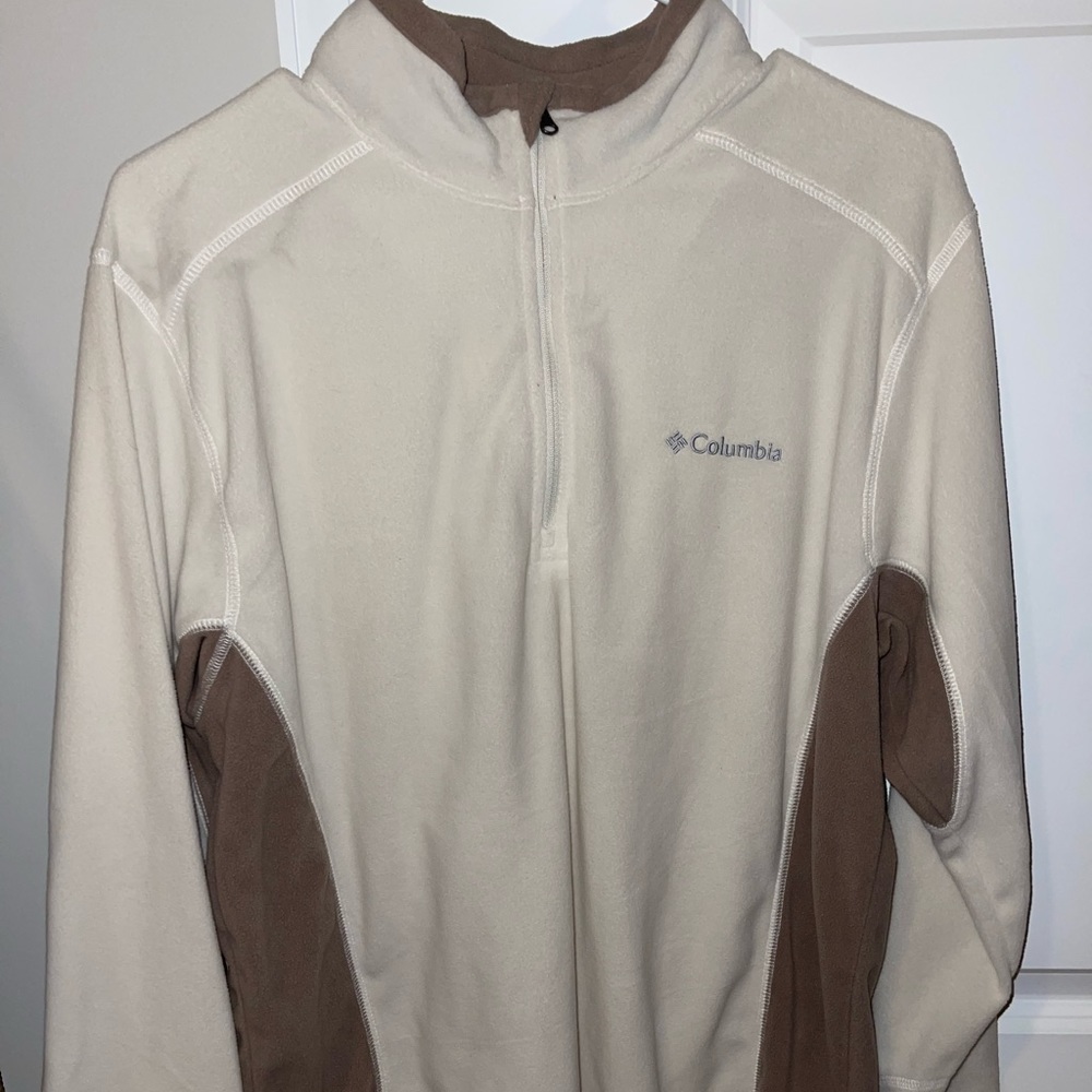 Men’s Columbia Cream and Brown Quarter Zip Fleece